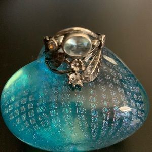 Sterling Silver Ring with Blue Topaz and Rhinestone